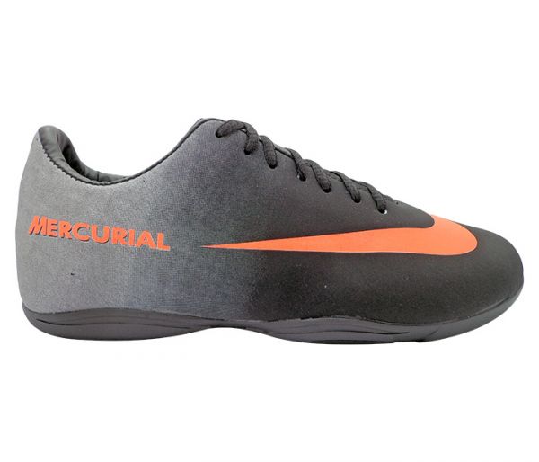 Chuteira Futsal Nike Mercurial Preto, Prata e Laranja